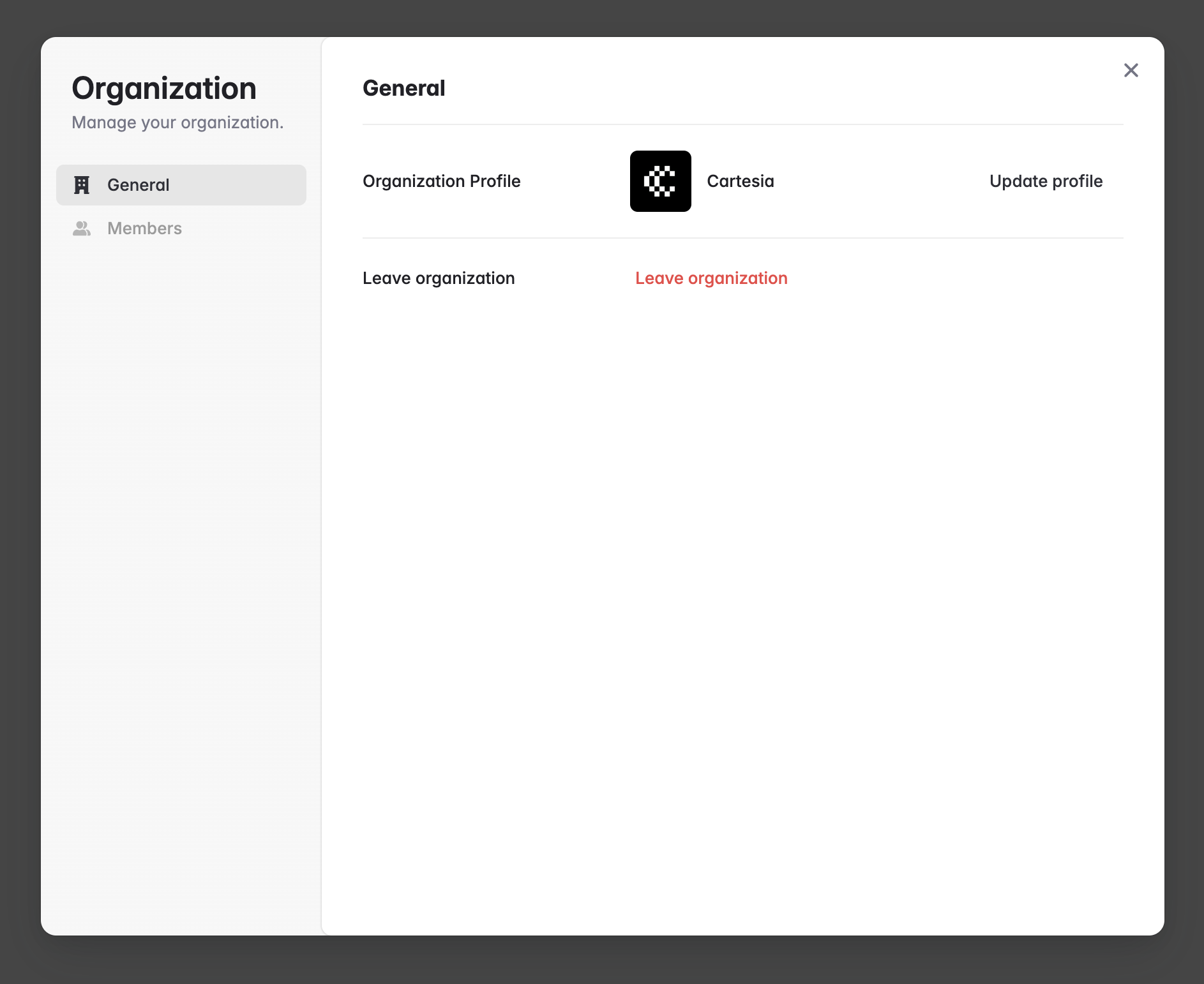 Organization manager modal